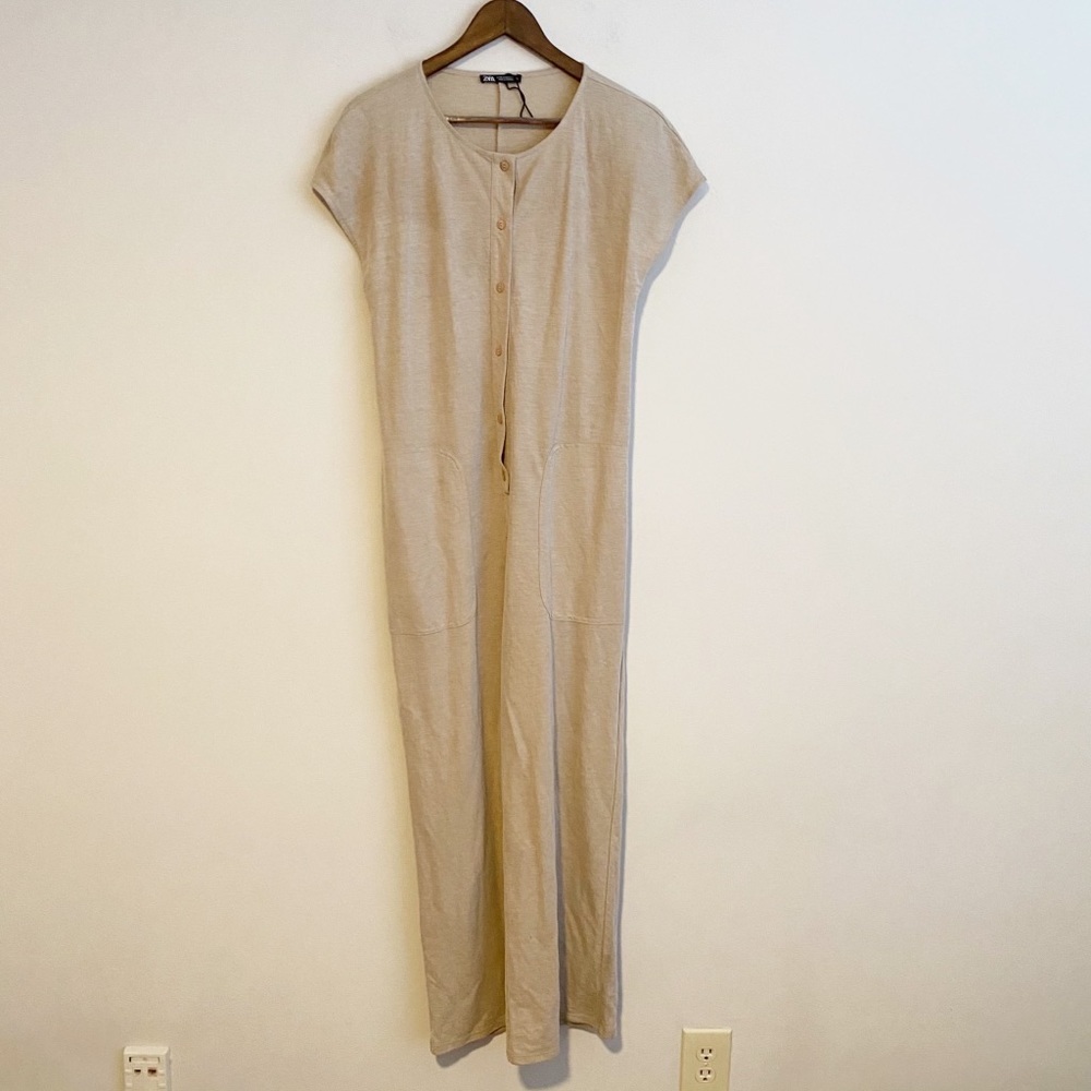 Zara Tan Jumpsuit with Pockets